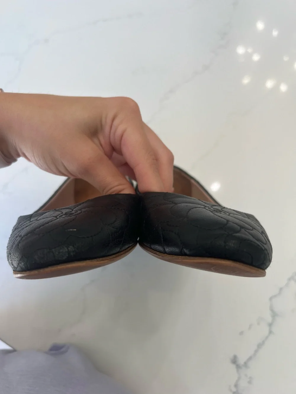 CHANEL Black Quilted Camellia Leather Ballet Flats